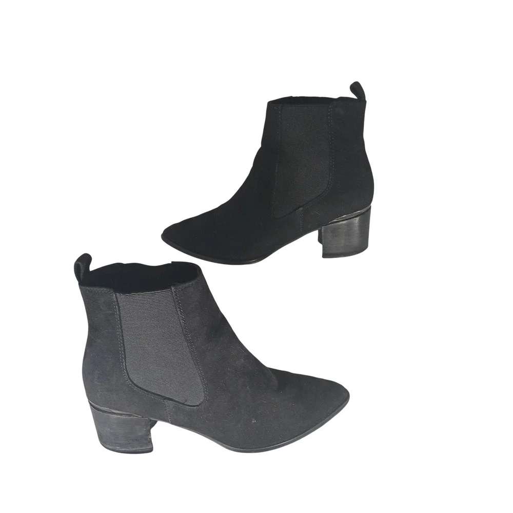 Nine West Taye Ankle Boots 8M Black Faux Suede Pointed Toe Block Heel‎ Booties